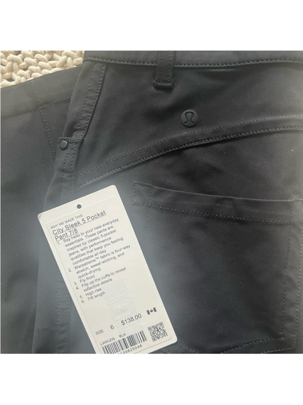 lululemon athletica City Sleek 5 pockets pants 7/8 black slim fit size 6 - Picture 3 of 7